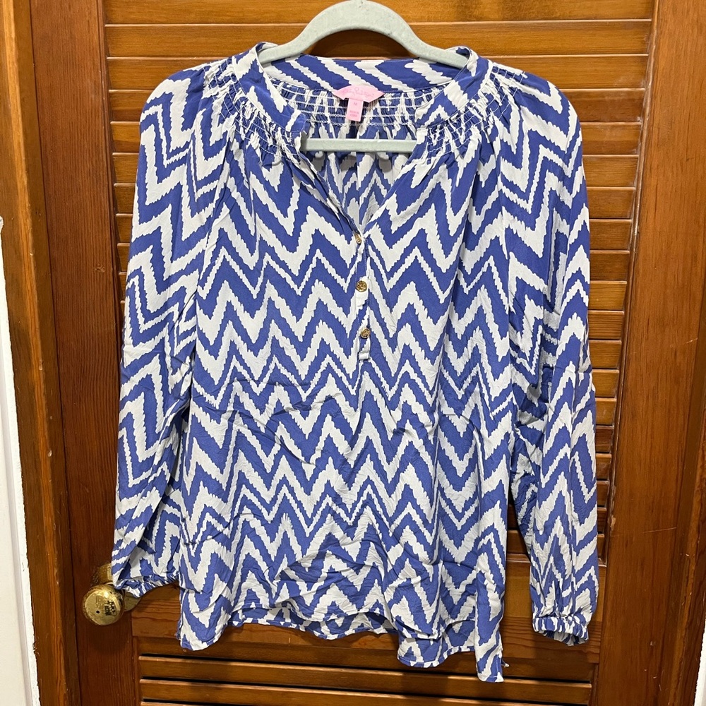 Lilly Pulitzer Blue and White Zigzag Blouse